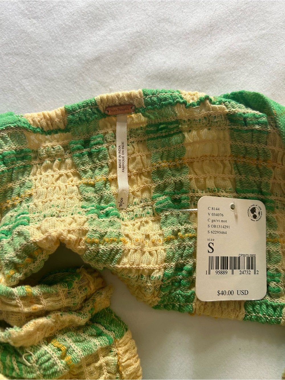 Free people Green and Yellow Plaid Tie-Front Cropped Tank - Picture 3 of 5